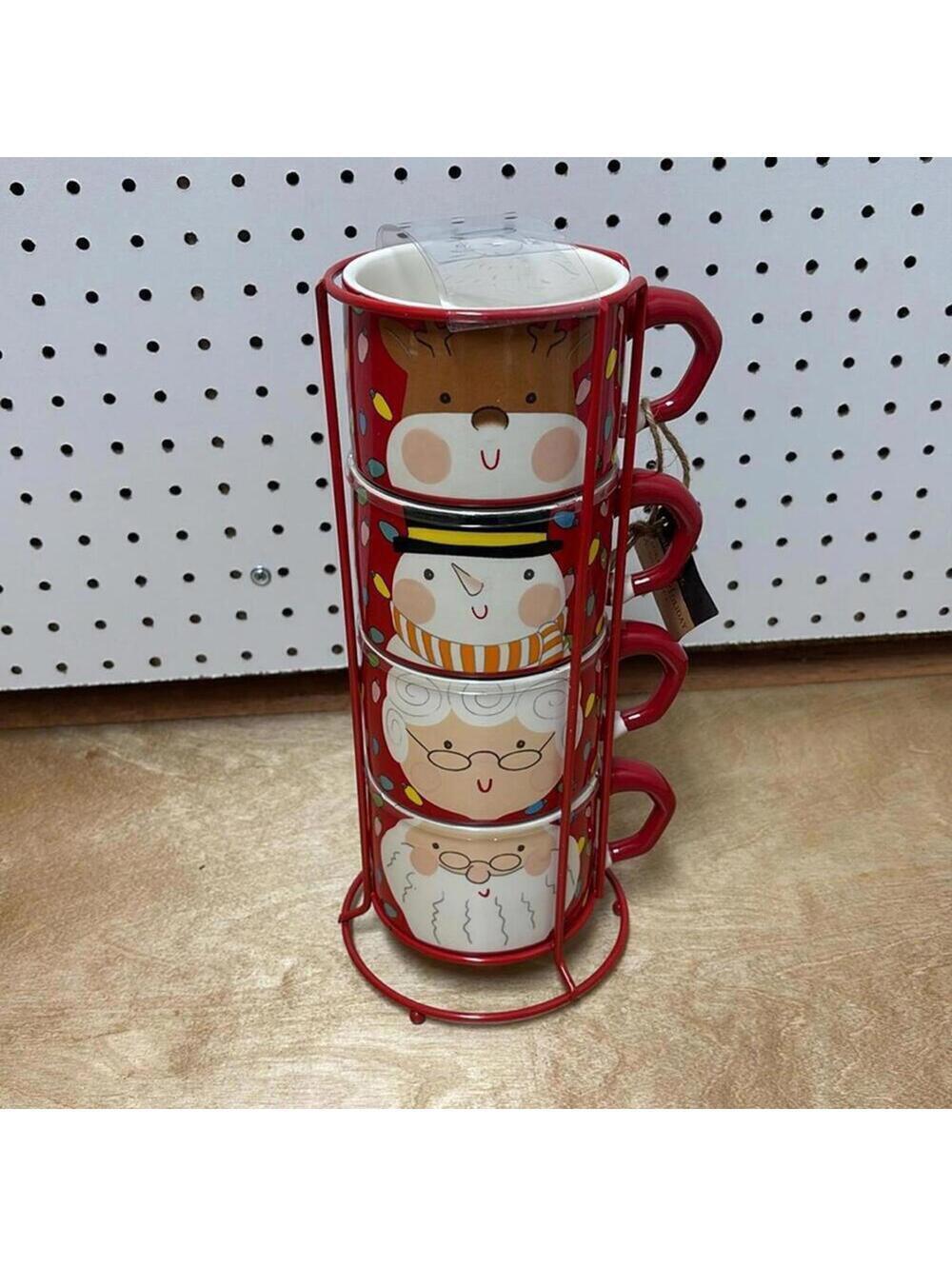 New in Box Set of 4 Christmas Lights and Characters Mugs With Stand